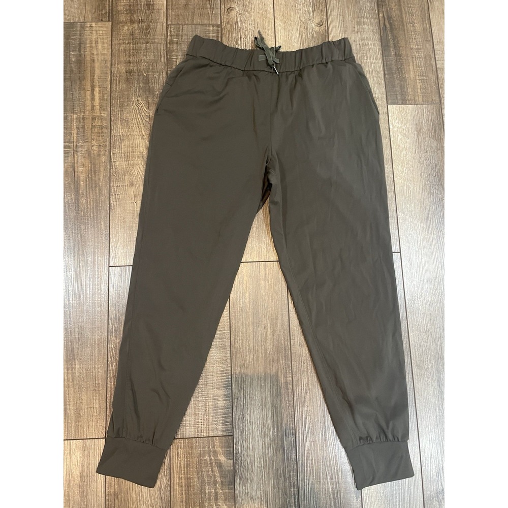 Dark Olive Green Joggers High Rise Activewear Pants L Yoga Polyamide Elasticine